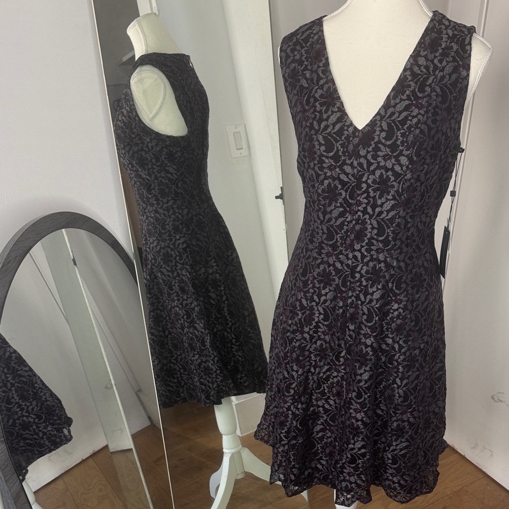 Lace Midi -Tommy Hilfiger Black and Purple Floral Lace Dress - NWT - Sz 10